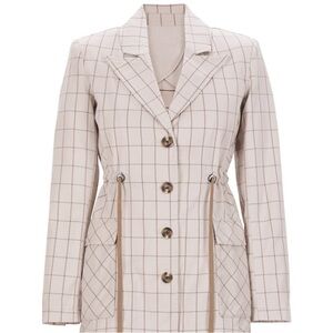 Cabi 6026 Windowpane Jacket Stretch Cotton Lightweight Taupe Size M New/no tags